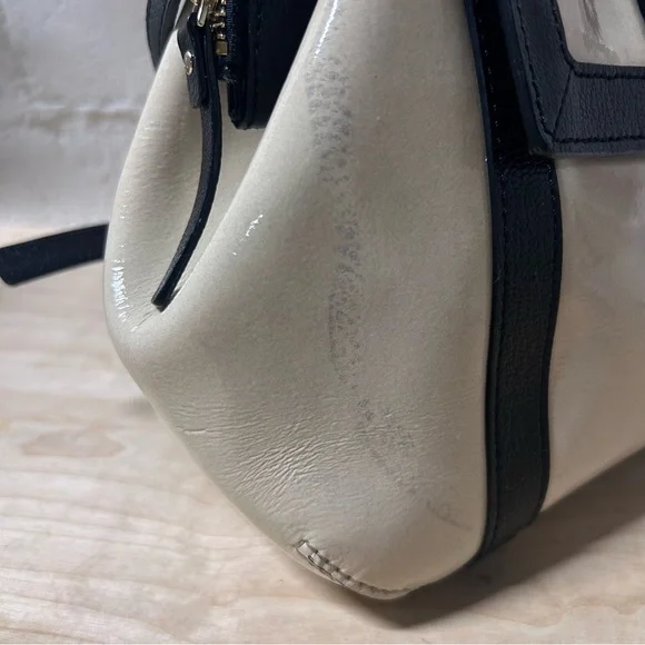 Kate Spade Auburn Place Cayton Satchel Bag Patent Cow Leather Cream and Black - Picture 12 of 15